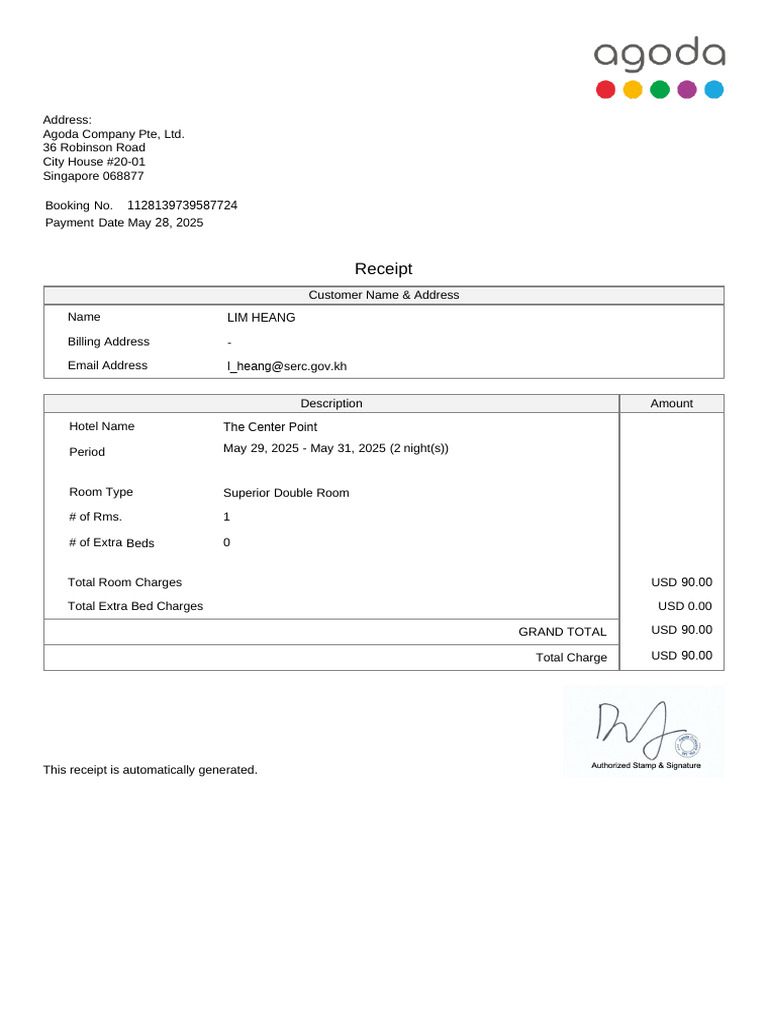Hotel Receipt-LIM HEANG | PDF