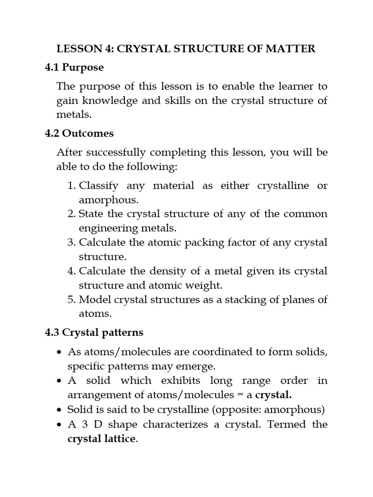 Crystal Structure of Matter - Material Science | PDF | Crystal ...