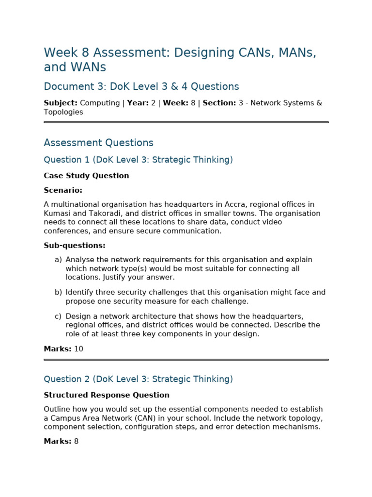 Week 8 Assessment Document 3 DoK 3 and 4 | PDF | Computer Network ...