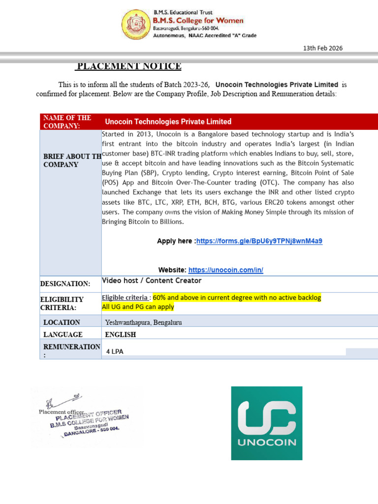 Placement Notice - Unocoin Technologies | PDF | Cryptocurrency | Bitcoin