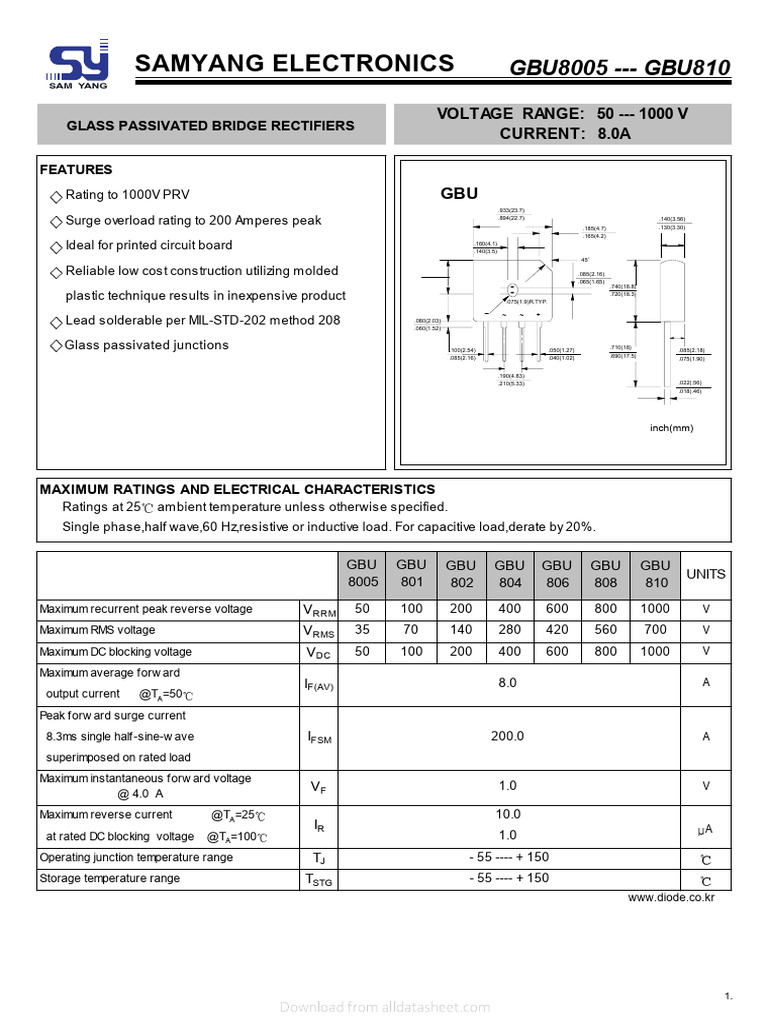 datasheet GBU808 | PDF | Rectifier | Electrical Components