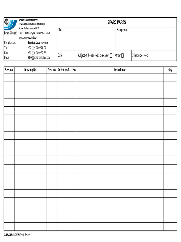 Spare Parts Form | PDF