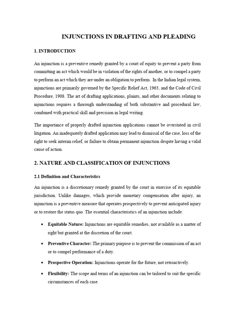Injunction in Drafting and Pleading | PDF | Injunction | Legal Remedy