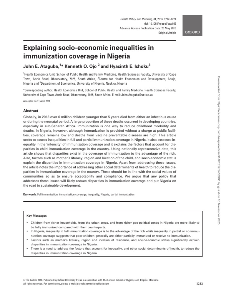 Explaining Socio-Economic Inequalities in Immunization Coverage in ...