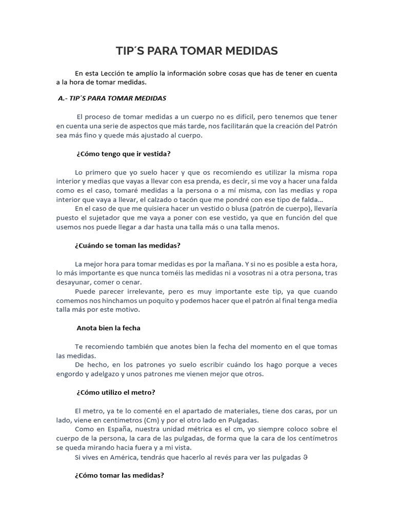 Tip S para Tomar Medidas | PDF | Falda | Ropa