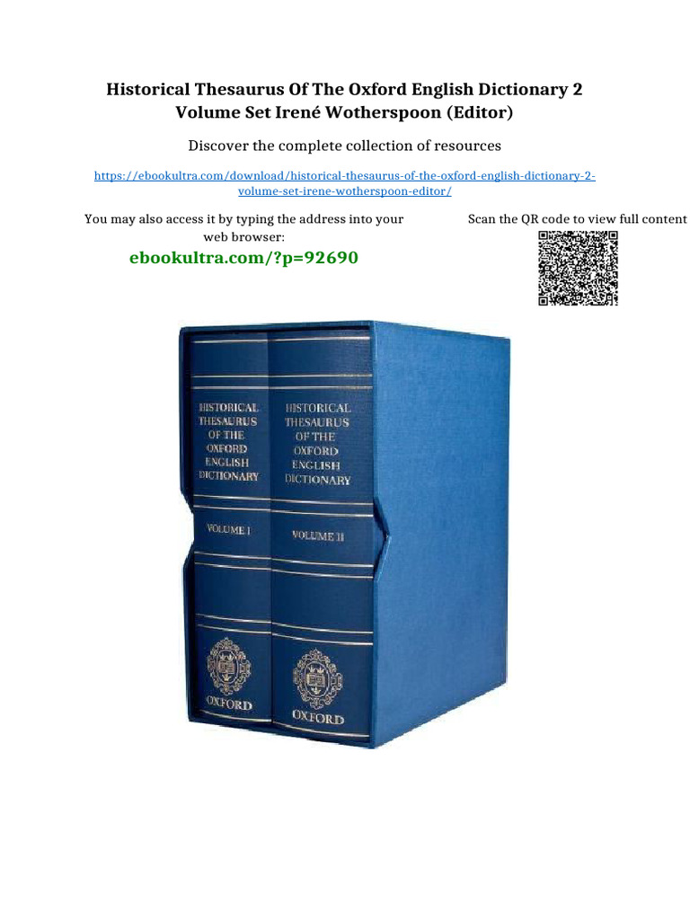 Historical Thesaurus of The Oxford English Dictionary 2 Volume Set ...