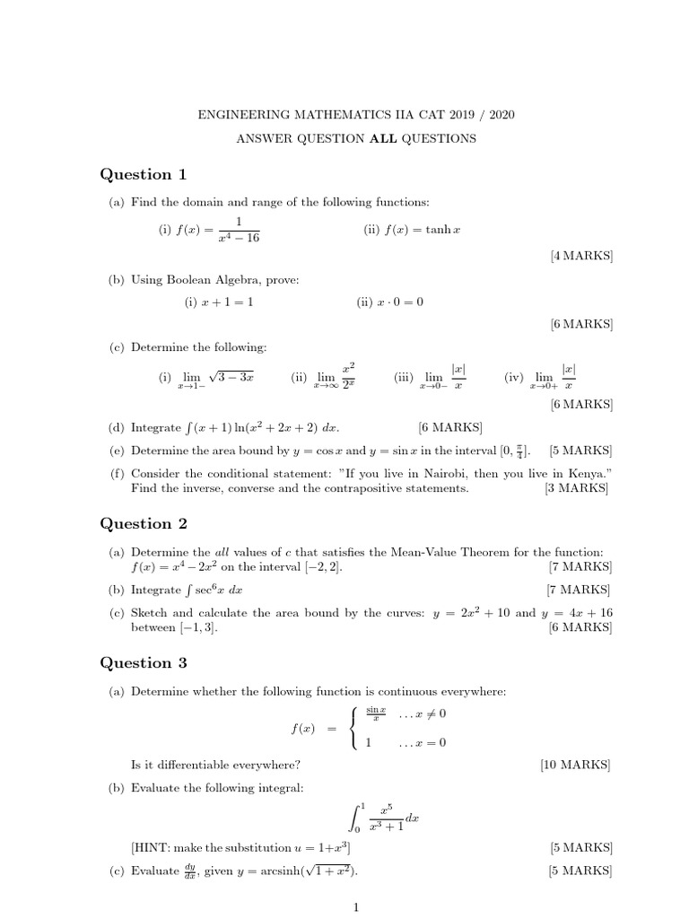 Engineering maths - test | PDF | Function (Mathematics) | Mathematics