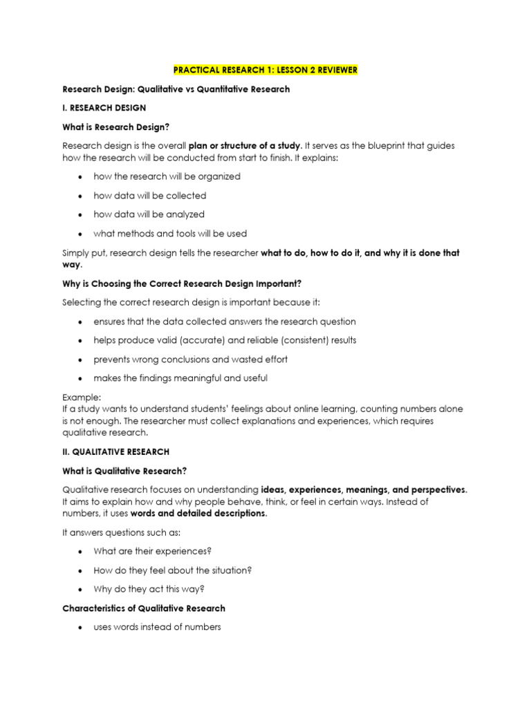 Practical Research 1 Lesson 2 Reviewer | PDF | Qualitative Research ...