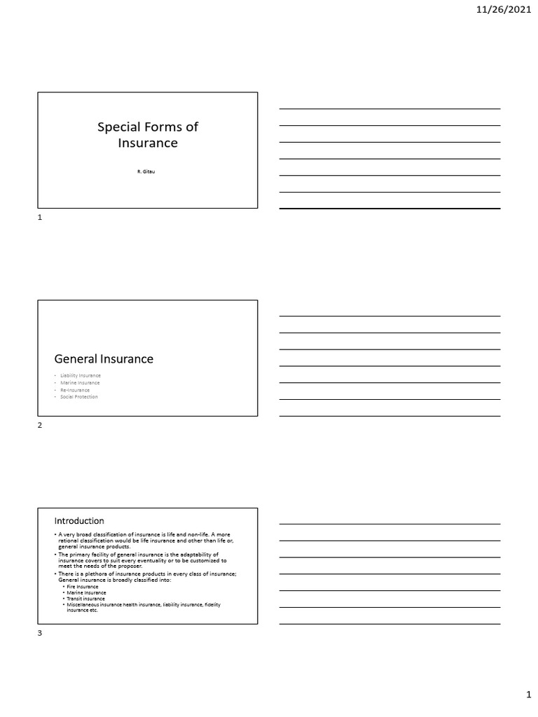 Special Forms of Insurance - General Assurance and Reinsurance | PDF ...