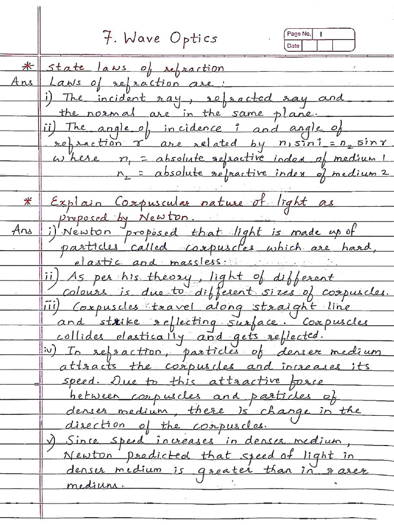 Wave Optics Quick Notes 7. Wave Optics Quick Notes | PDF