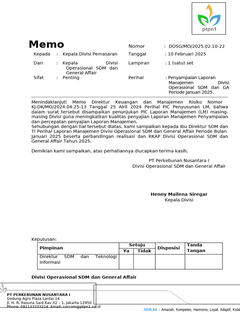 LM Divisi DOSG Januari 2025 - Sent Revisi | PDF