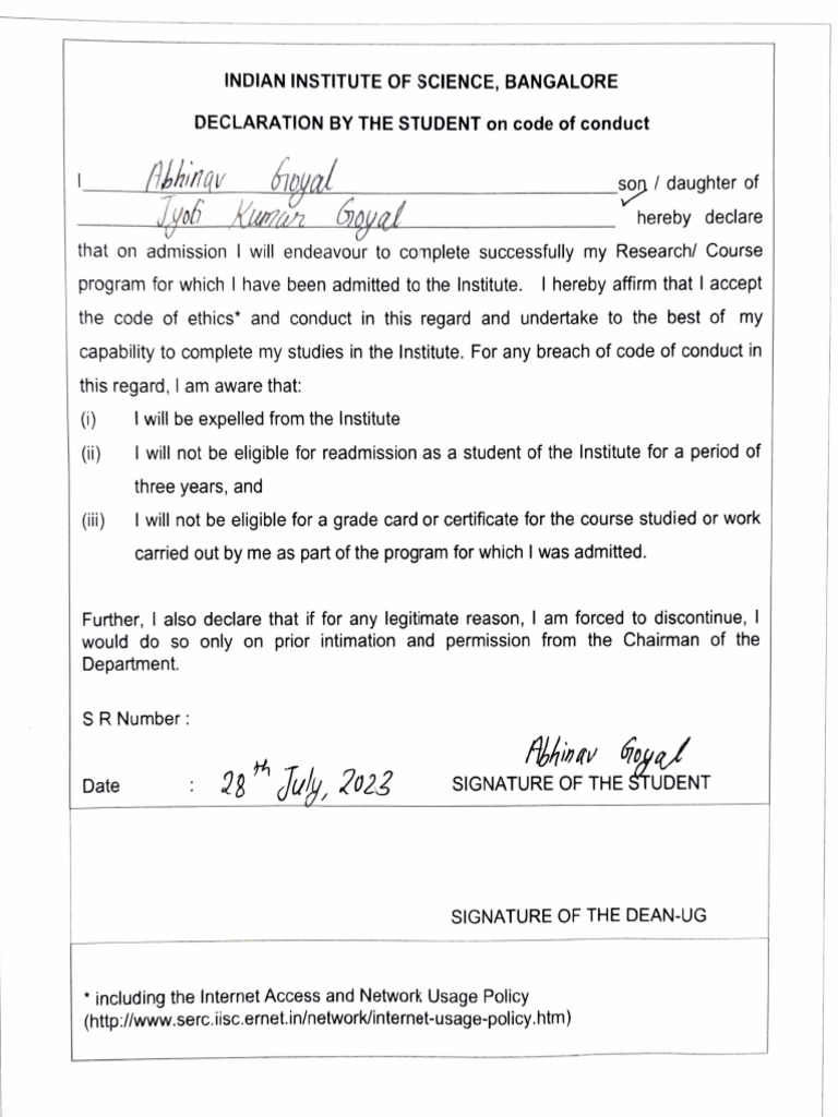 Declaration by Student | PDF