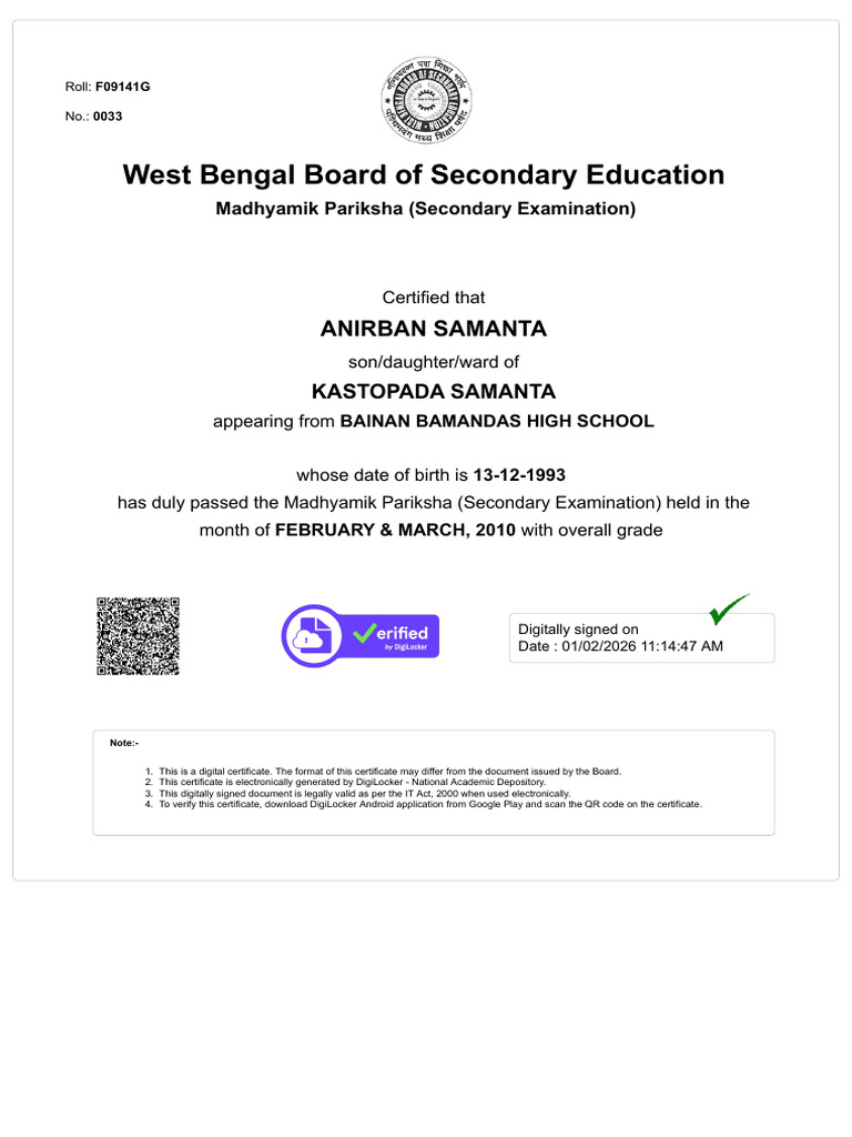 West Bengal Board of Secondary Education, Govt. of West Bengal | PDF