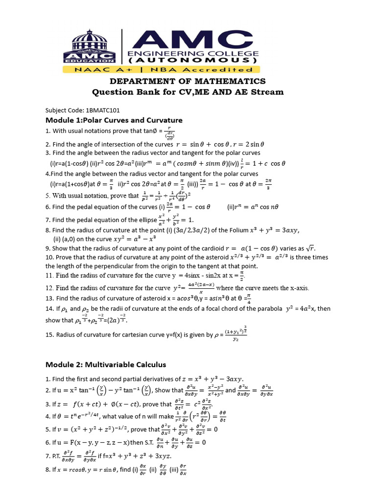 Department of Mathematics | PDF | Curvature | Eigenvalues And Eigenvectors