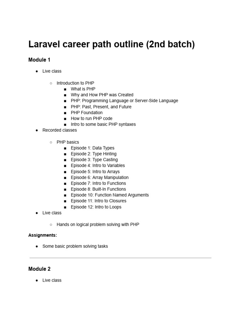 Laravel Career Path Outline (2nd Batch) | PDF | Php | Databases