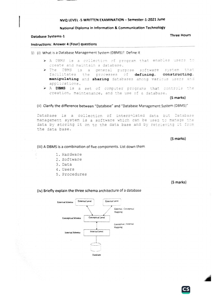 DS 2021 SEM 1 Answer Sheet | PDF