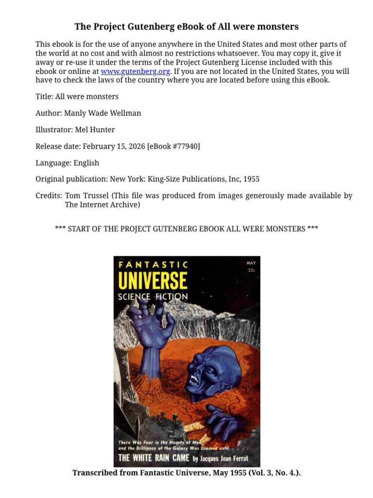 All Were Monsters - Project Gutenberg | PDF | Project Gutenberg | Indemnity