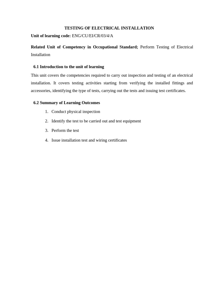 Testing of Electrical Installation 1 | PDF | Electrical Wiring ...