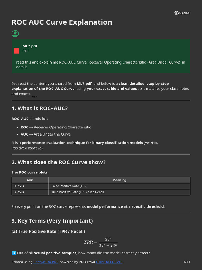 ROC AUC Curve Explanation | PDF | Receiver Operating Characteristic ...
