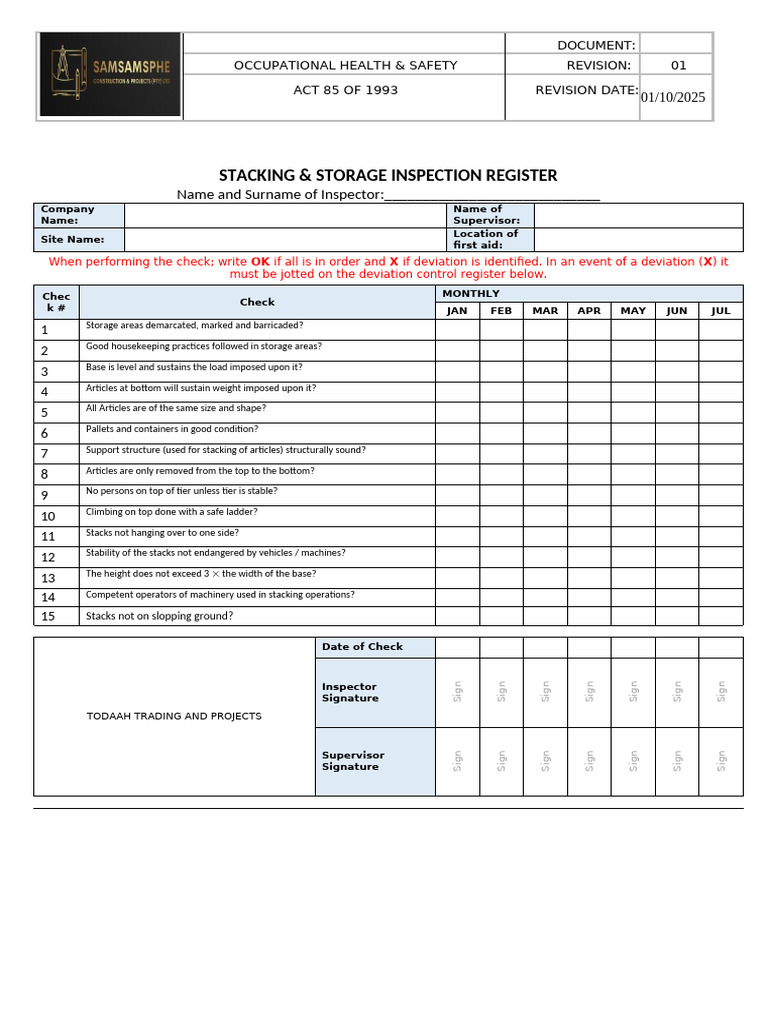 SCL08 Checklist - Stacking and Storage | PDF