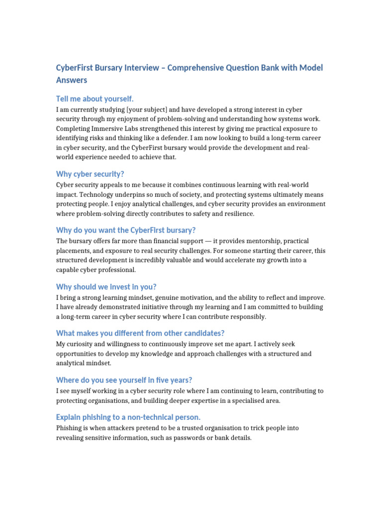 CyberFirst Interview Questions and Model Answers | PDF