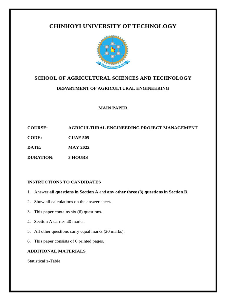 CUAE 505_Agric Eng Project Management_Main_June 2022 | PDF | Project ...