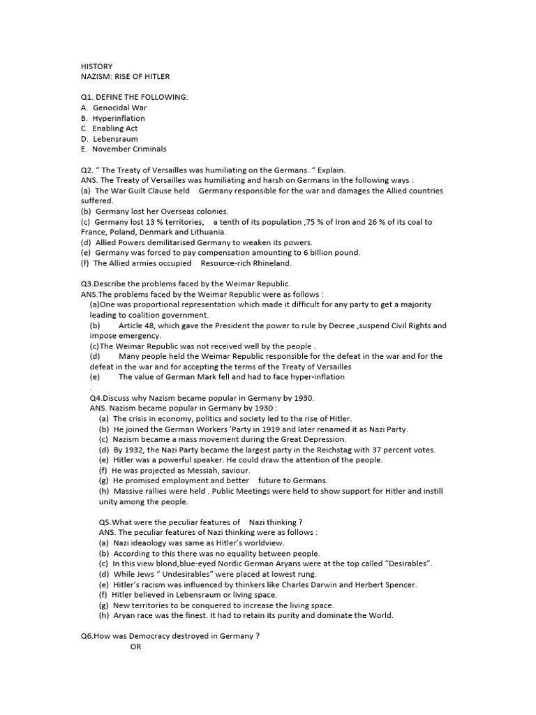 Nazism The Rise of Hitler Notes | PDF | Nazi Germany | Nazism