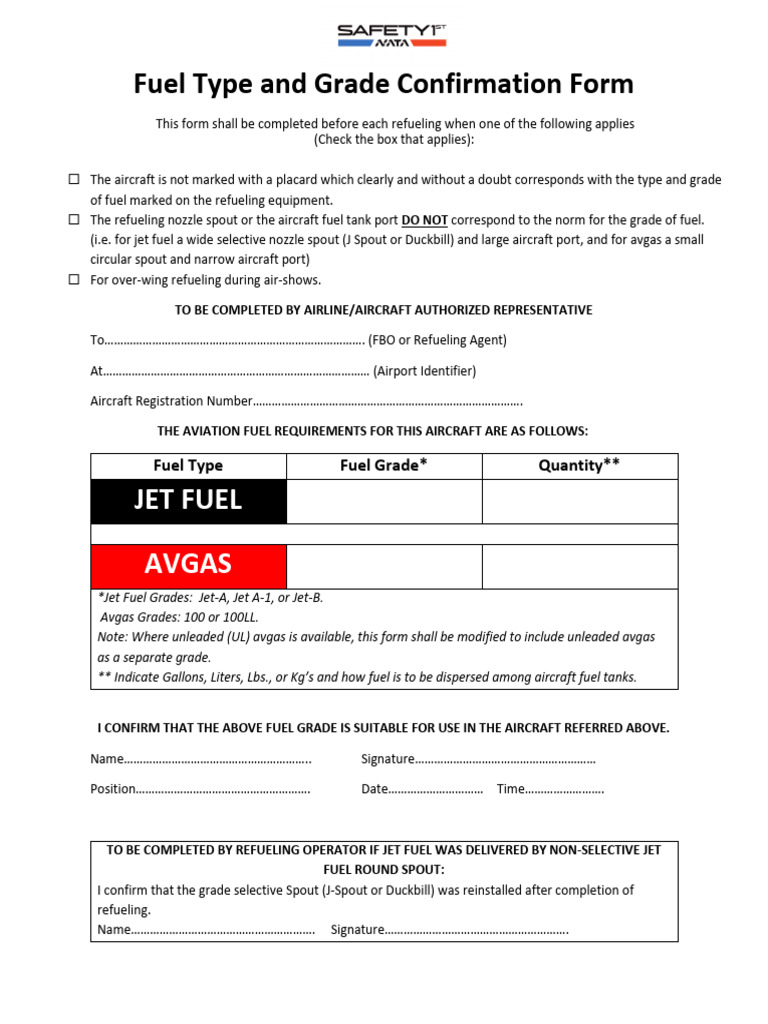 Fuel Type and Grade Confirmation Form - 2019 | PDF