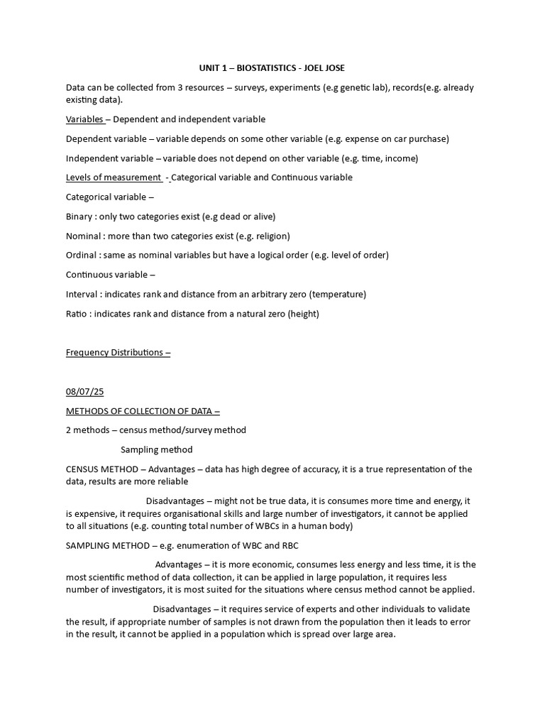 UNIT 1 Biostatistics Notes Sem 5_251214_115214 | PDF | Sampling ...