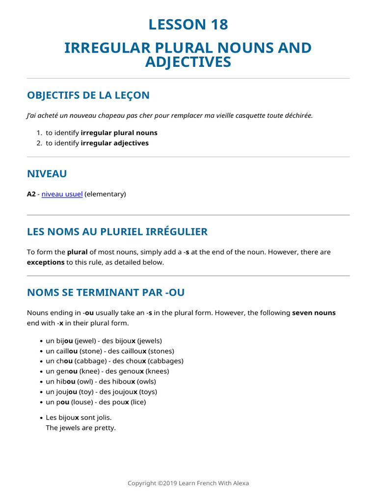 Lesson 18 | PDF | Plural | Grammatical Gender