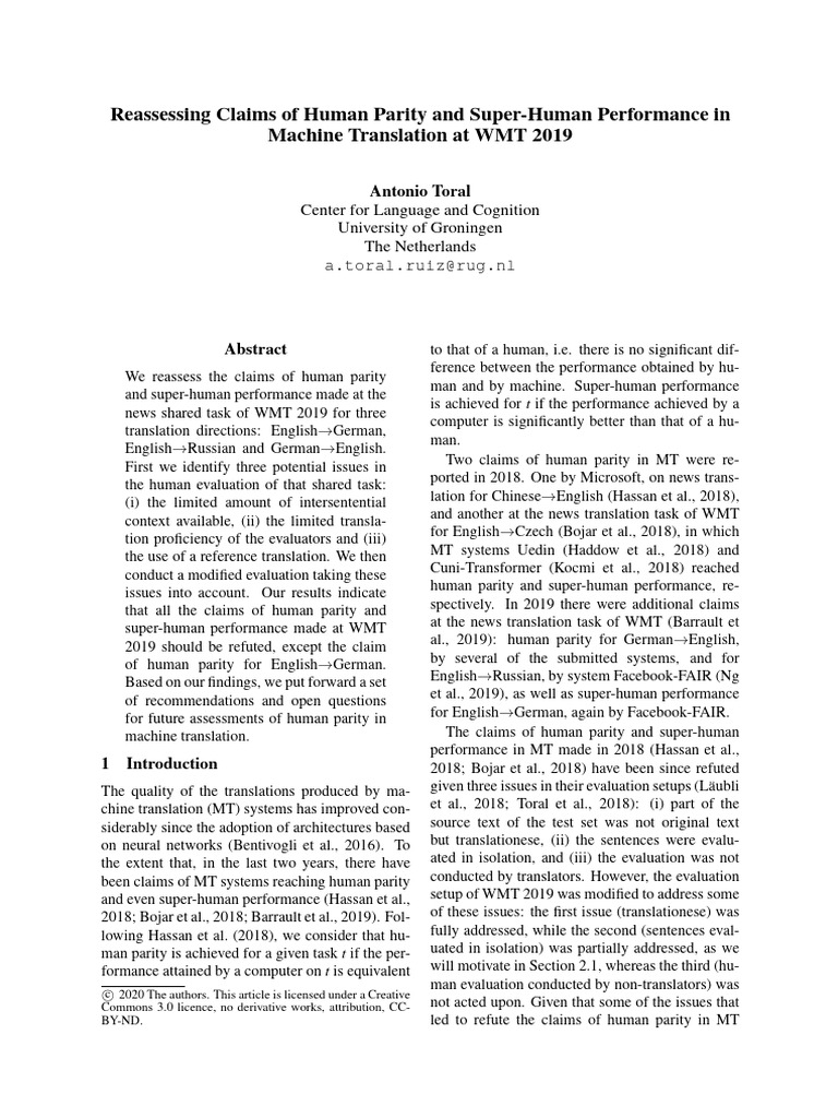 Reassessing Claims of Human Parity and Super-Human Performance in ...