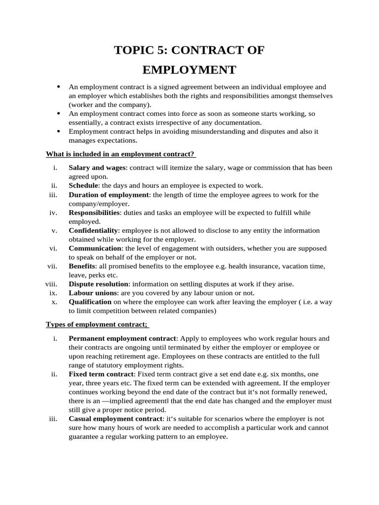 TOPIC 5 Contract of Employment | PDF | Employment | Business