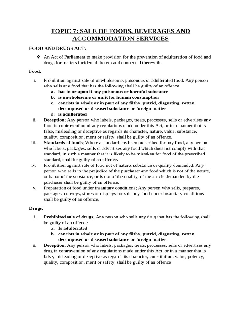 TOPIC 7 Foo and Drugs Act | PDF | Food Safety