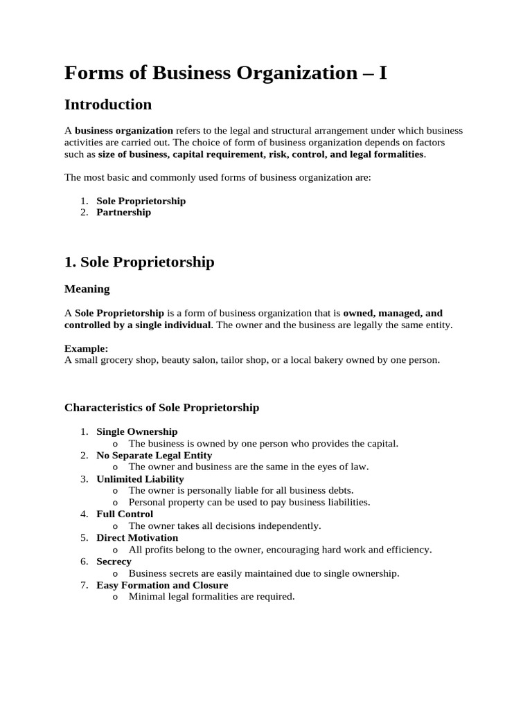 Forms of Business Organization | PDF | Partnership | Sole Proprietorship