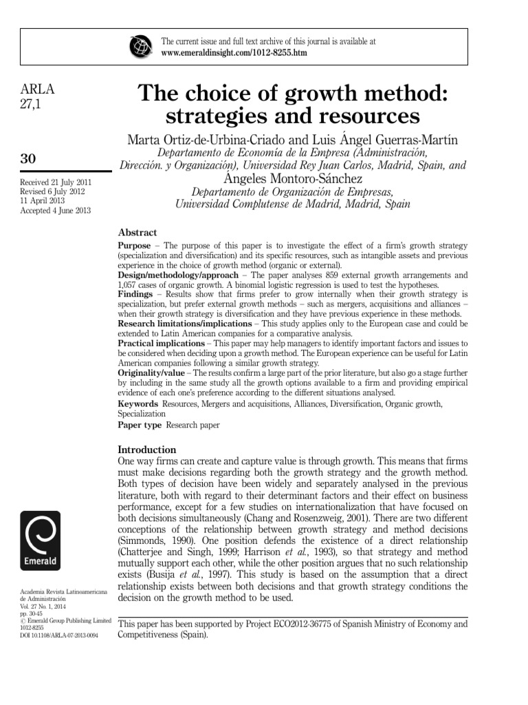 The Choice of Growth Method Strategies A | PDF | Logistic Regression ...