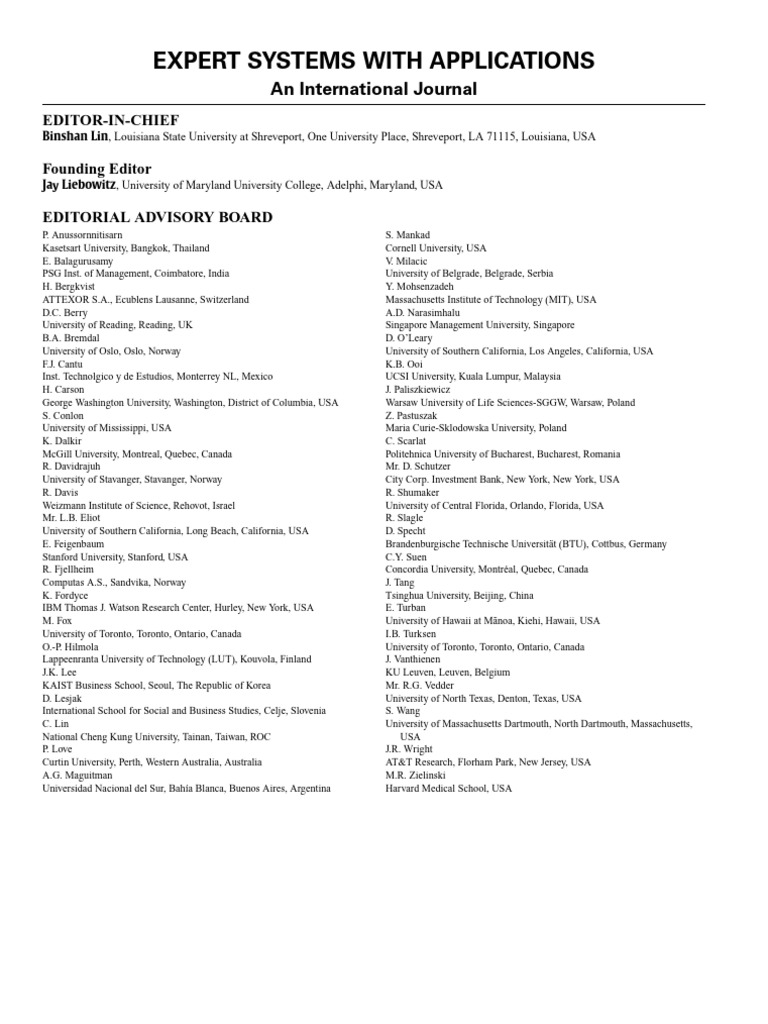 Editorial Board 2019 Expert Systems With Applications | PDF ...