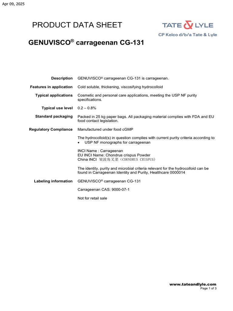 Pds - Genuvisco Carrageenan Cg-131 | PDF