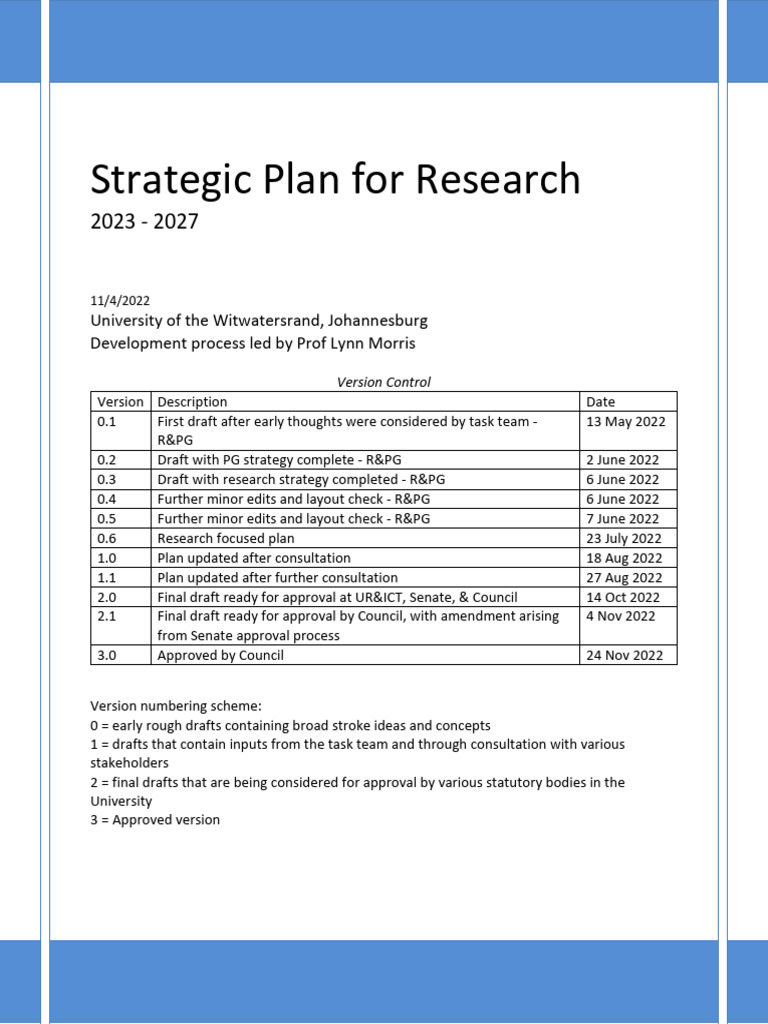 Wits Strategic Plan For Research Ver3 0 | PDF | Innovation | Governance