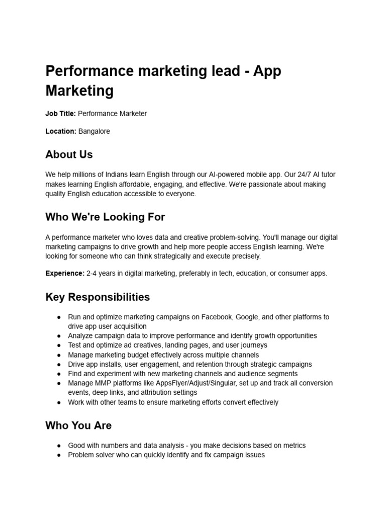 Performance Marketing Lead | PDF