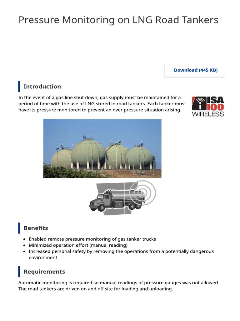 Road Tanker Remote Pressure Monitoring - Yokogawa | PDF