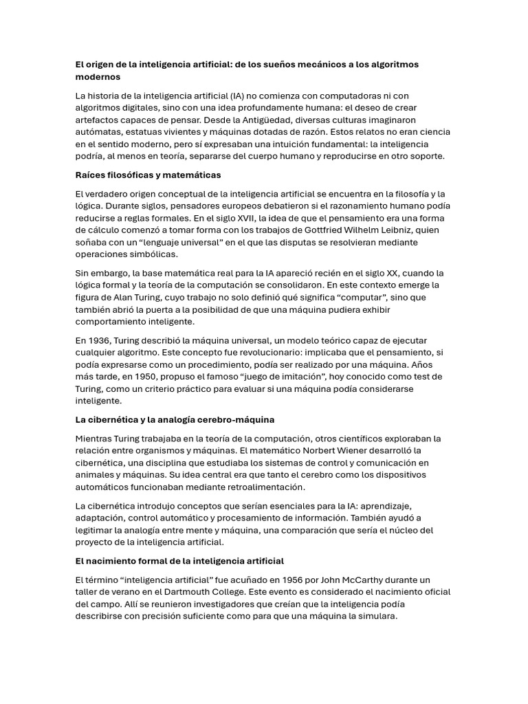 El Origen de La Inteligencia Artificial Según La IA | PDF ...