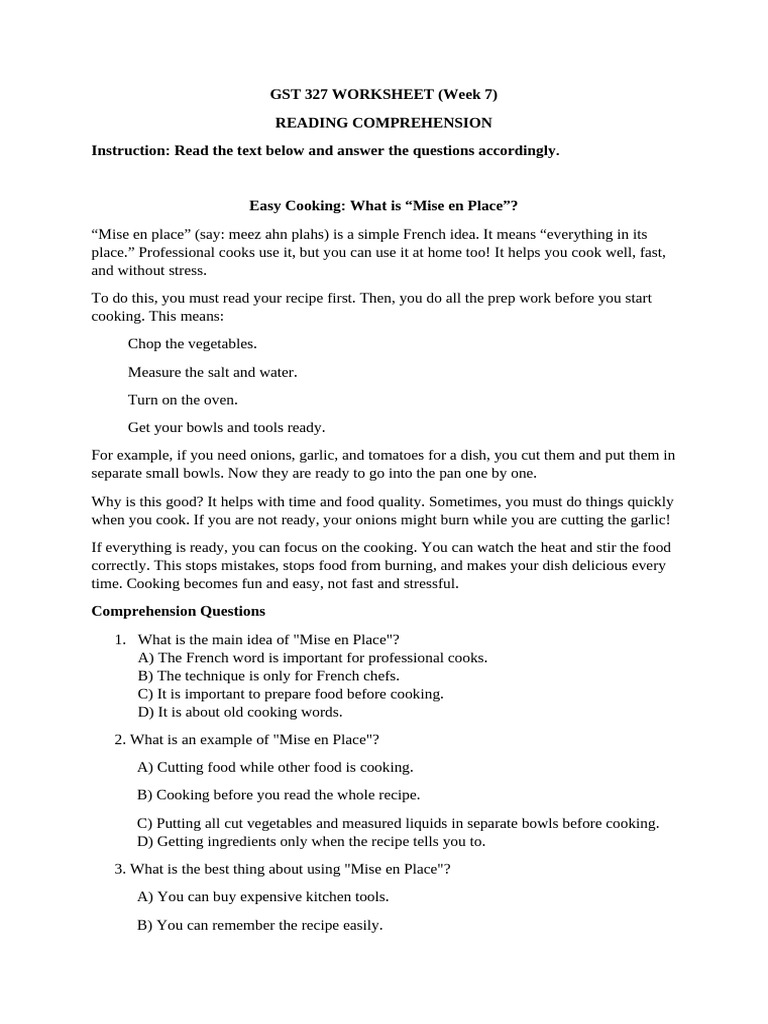 GST 327 Worksheet Reading 30.10.2025 | PDF