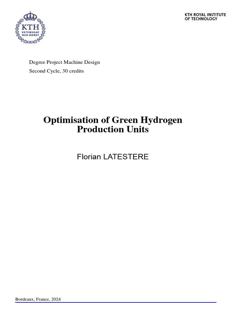 Optimization of Green Hydrogen Production Units by KTH 1727595768 | PDF ...
