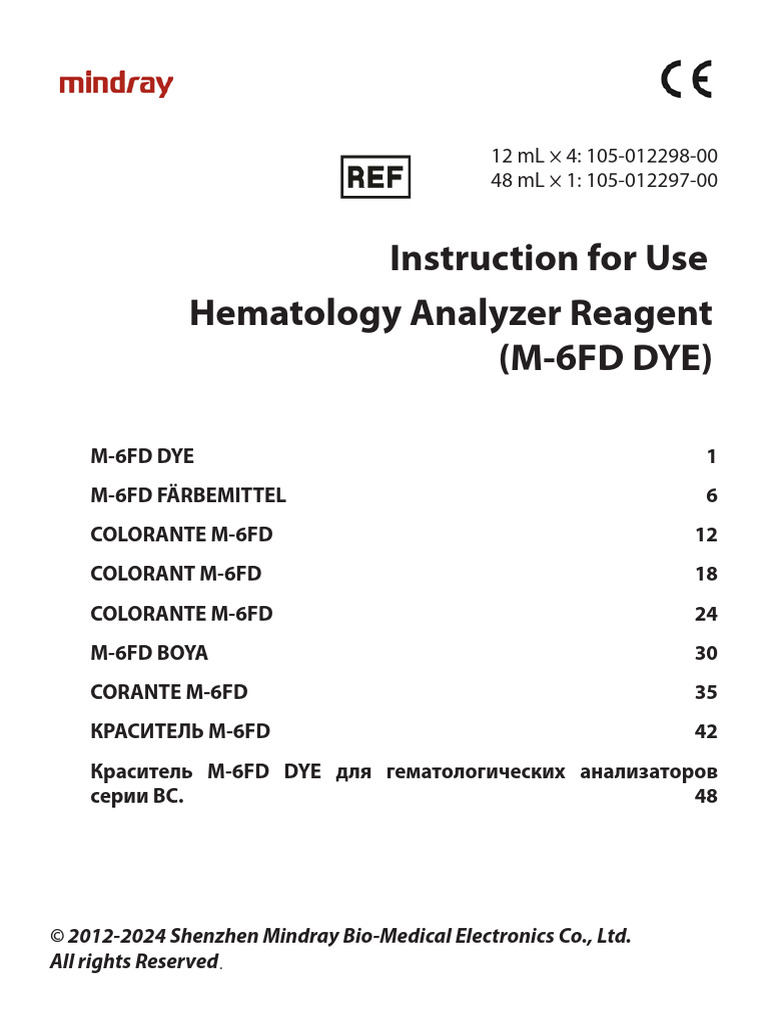 Instruction For Use of M-6FD DYE (IVDR) V9.0 | PDF | Waste
