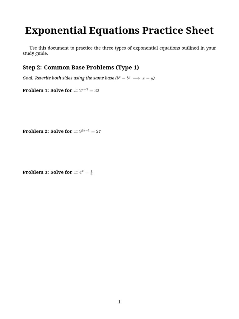 Exponential Equations Practice | PDF