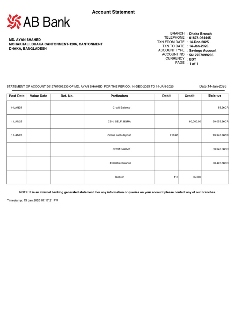 Ab Bank Statement 1378136 | PDF | Business | Personal Finance