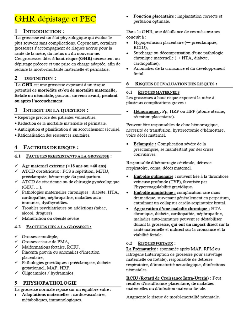 GHR Prise en Charge Et Dépistage | PDF | Grossesse | Obstétrique