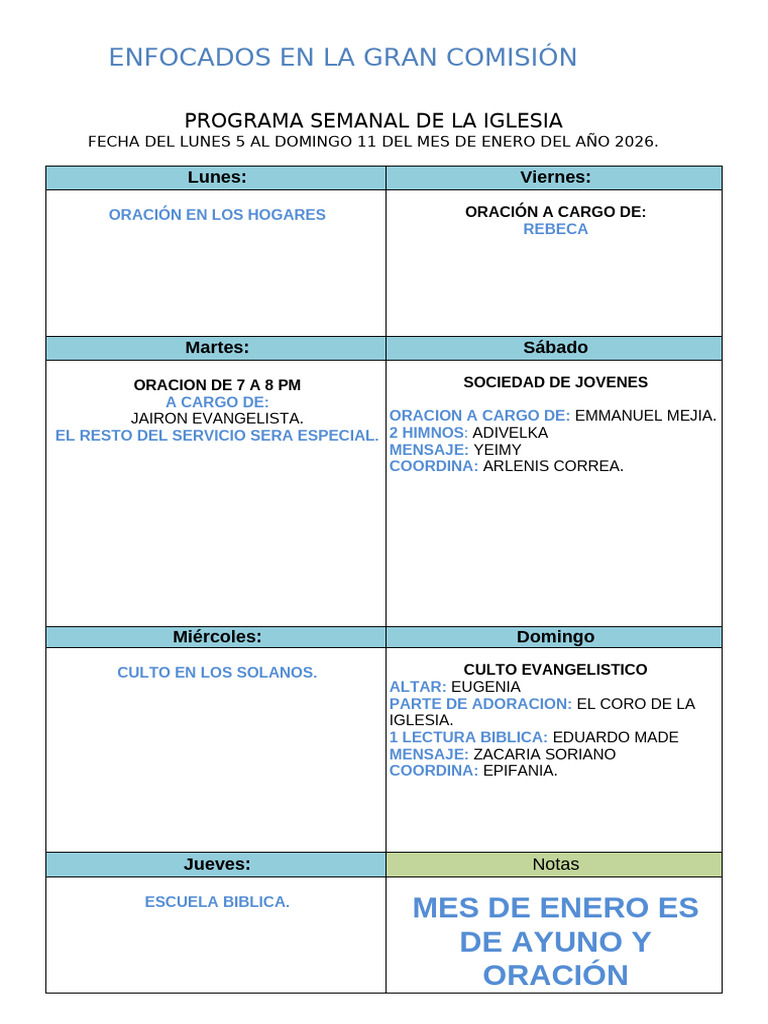 Programa Semanal | PDF