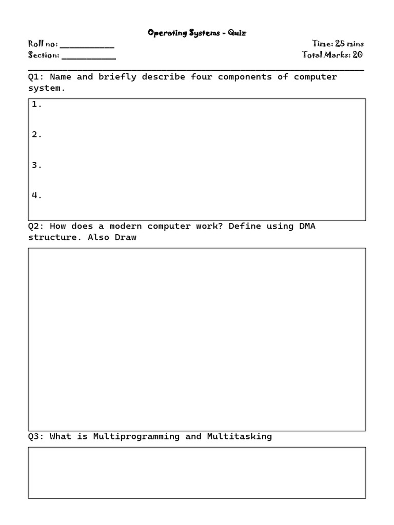 Q1: Name and Briefly Describe Four Components of Computer System. 1 | PDF