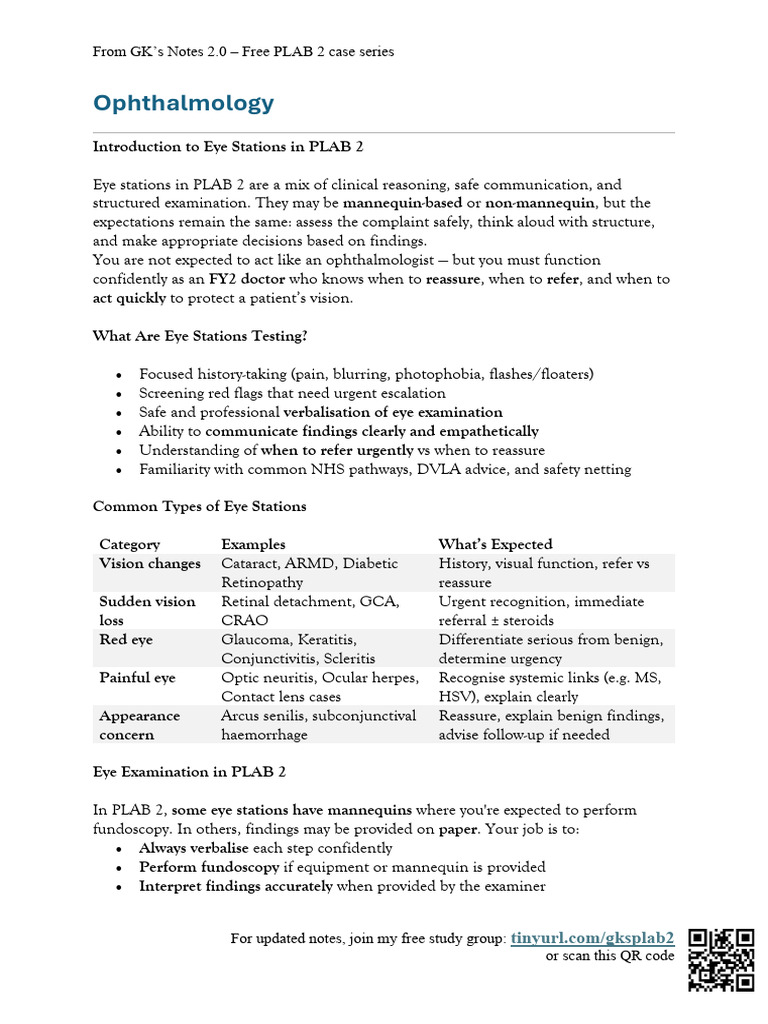 GK's Notes 2.0 - Ophthalmology | PDF | Human Eye | Visual System